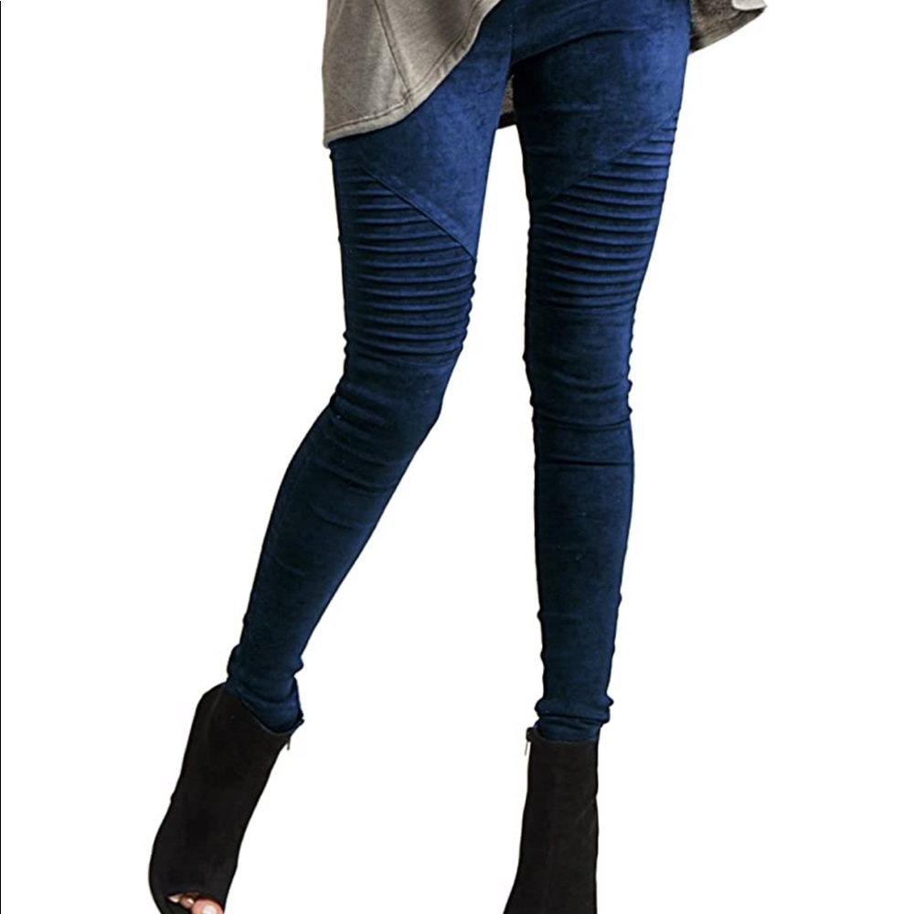 Faux Suede Moto Leggings - Picture 1 of 6